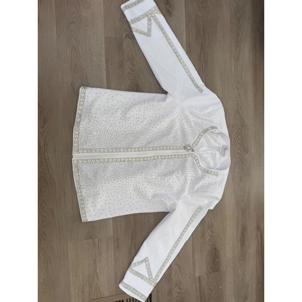EY Boutique White Rhinestone Crystal Embellished Zip Jacket Size 16W Formal